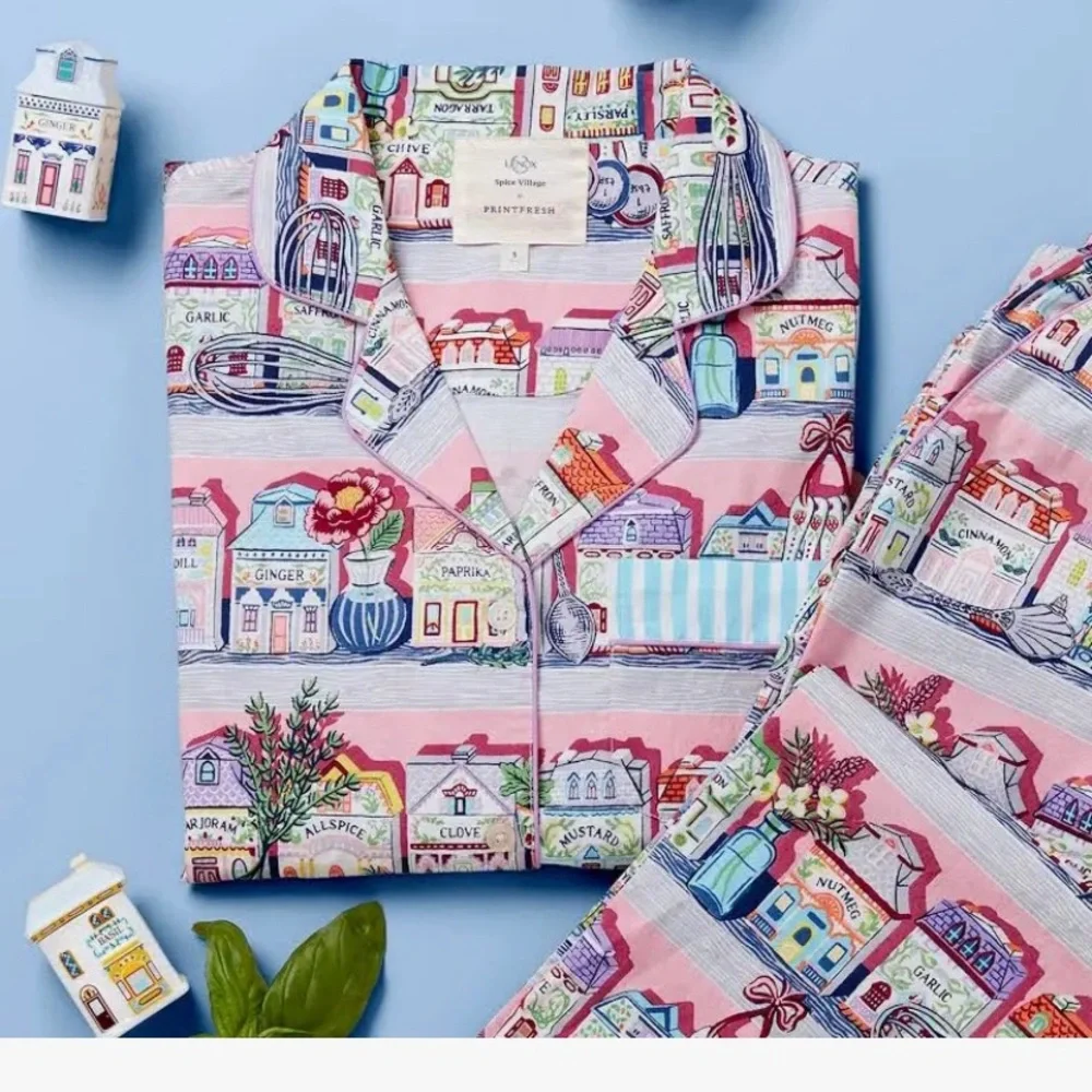 Lenox Pink Multi-Color Printed Cotton Pajama Set - Picture 2 of 3